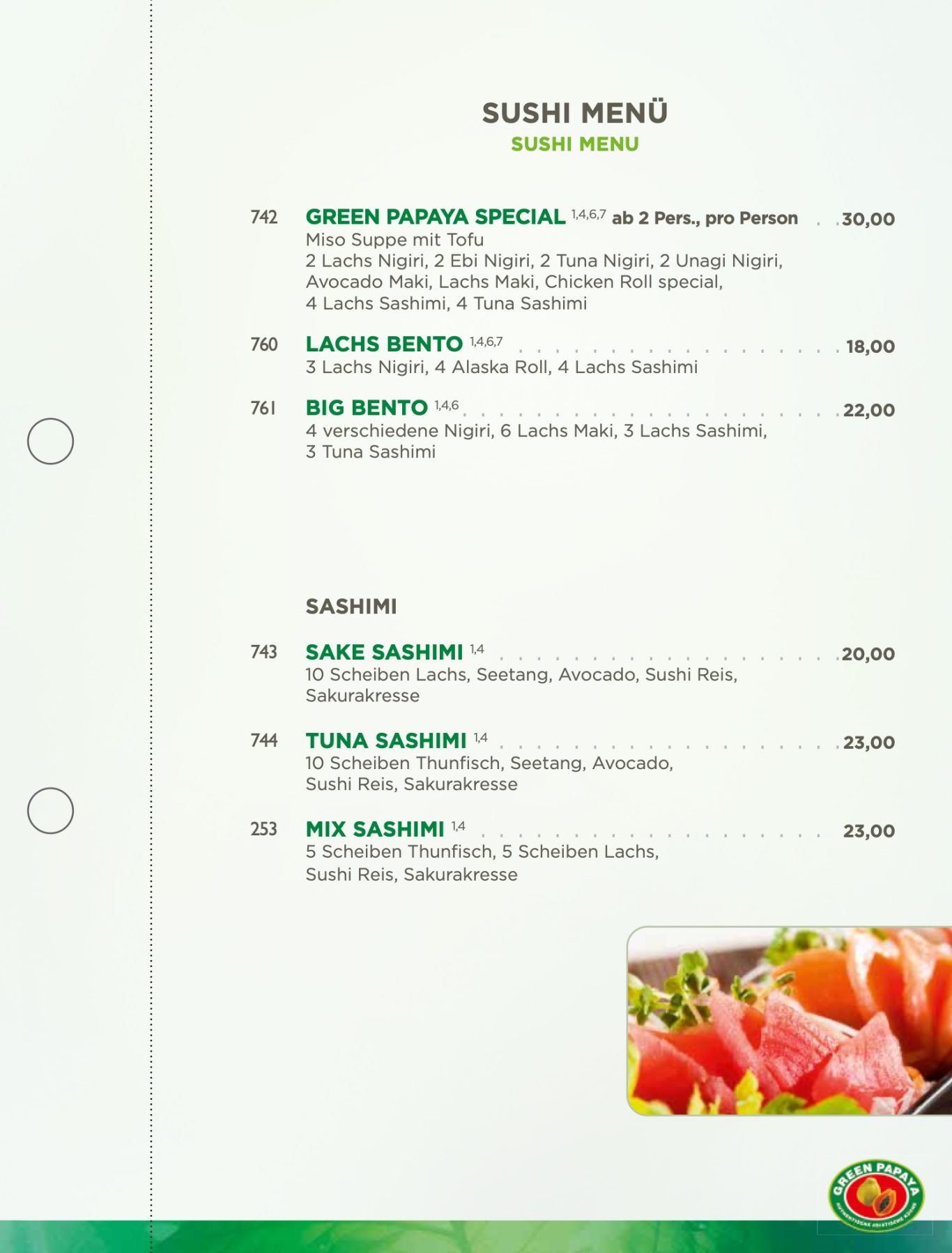 Sushi Menu